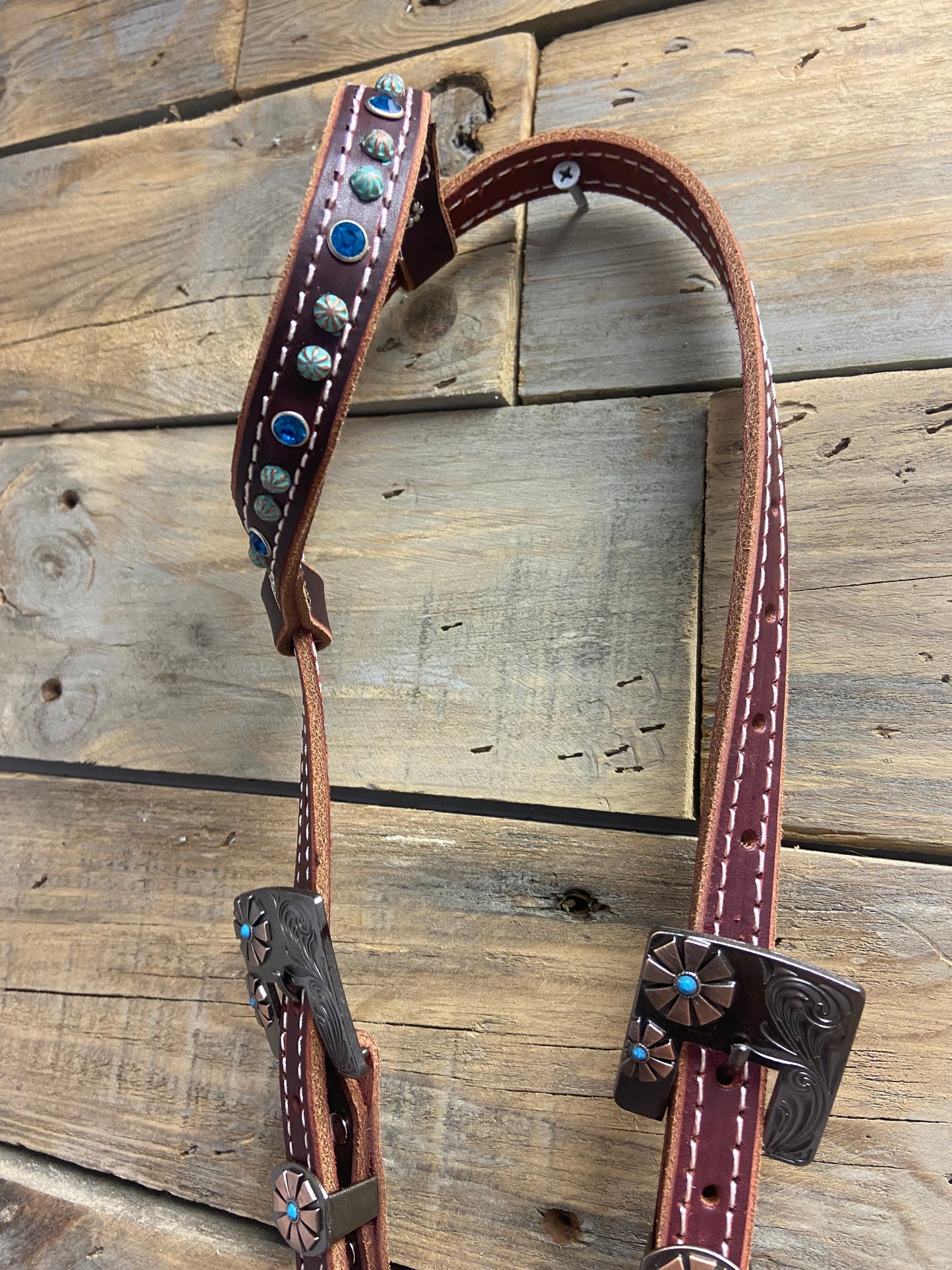 Bleedknot Headstall blue flowers