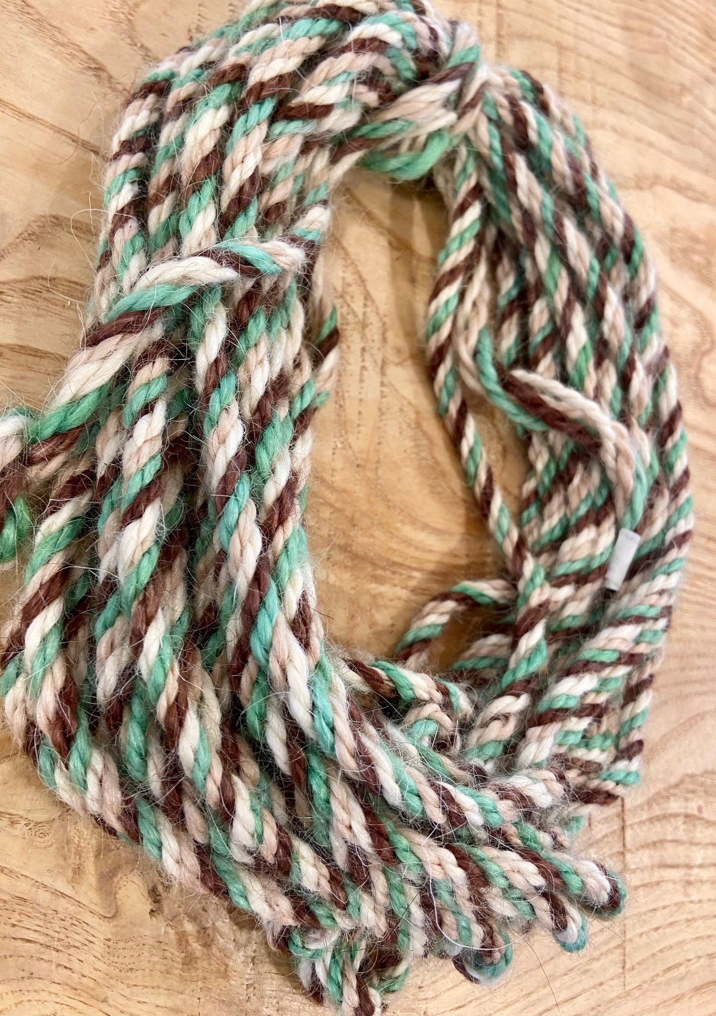 Mohair 8 ply twist brown / light green/sandstone