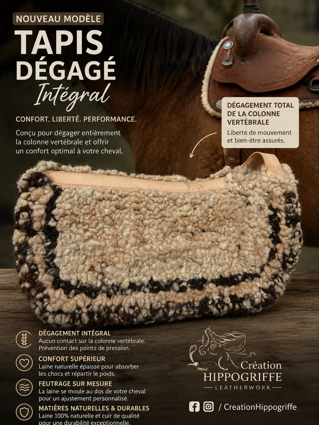 Wool Saddle Pad Tapis de laine tiré