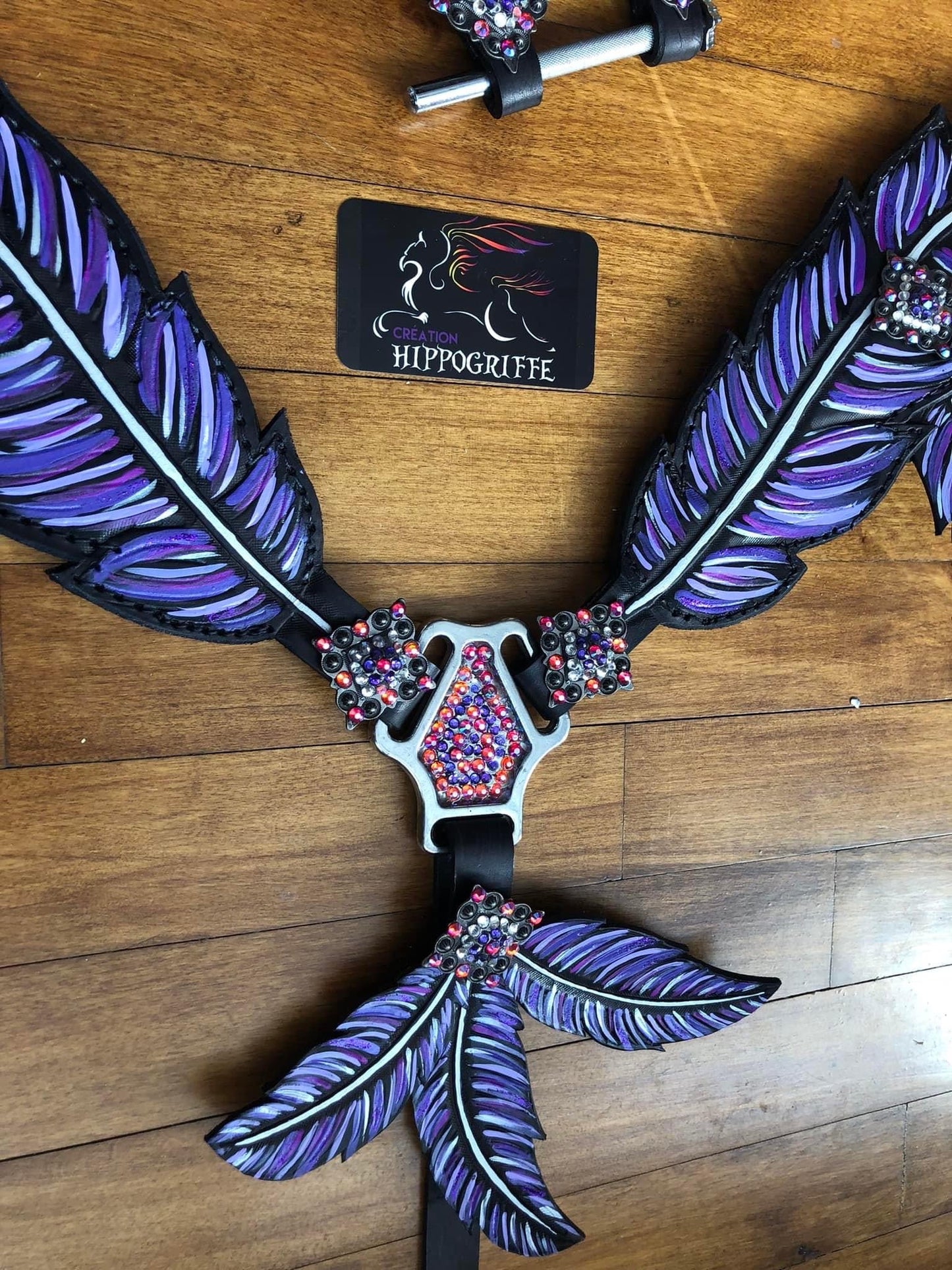 Leather Horse Set Feathers Purple