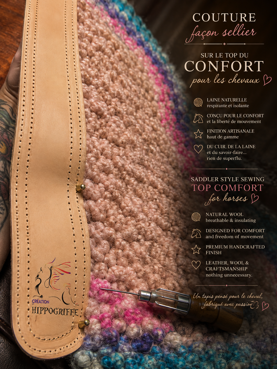 Wool Saddle Pad Tapis de laine tiré