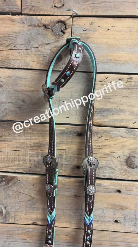 Bleedknot Headstall teal darkbrown